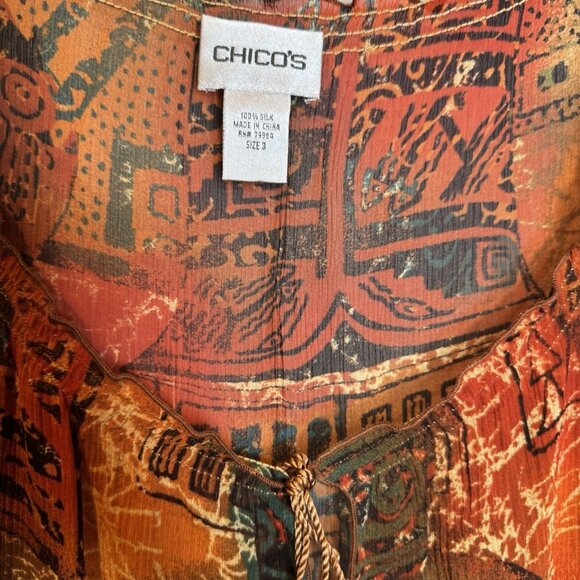 Chicos Size 3 Silk Top Multicolor Sheer Abstract Art Wear XL Extra Large - Picture 4 of 5